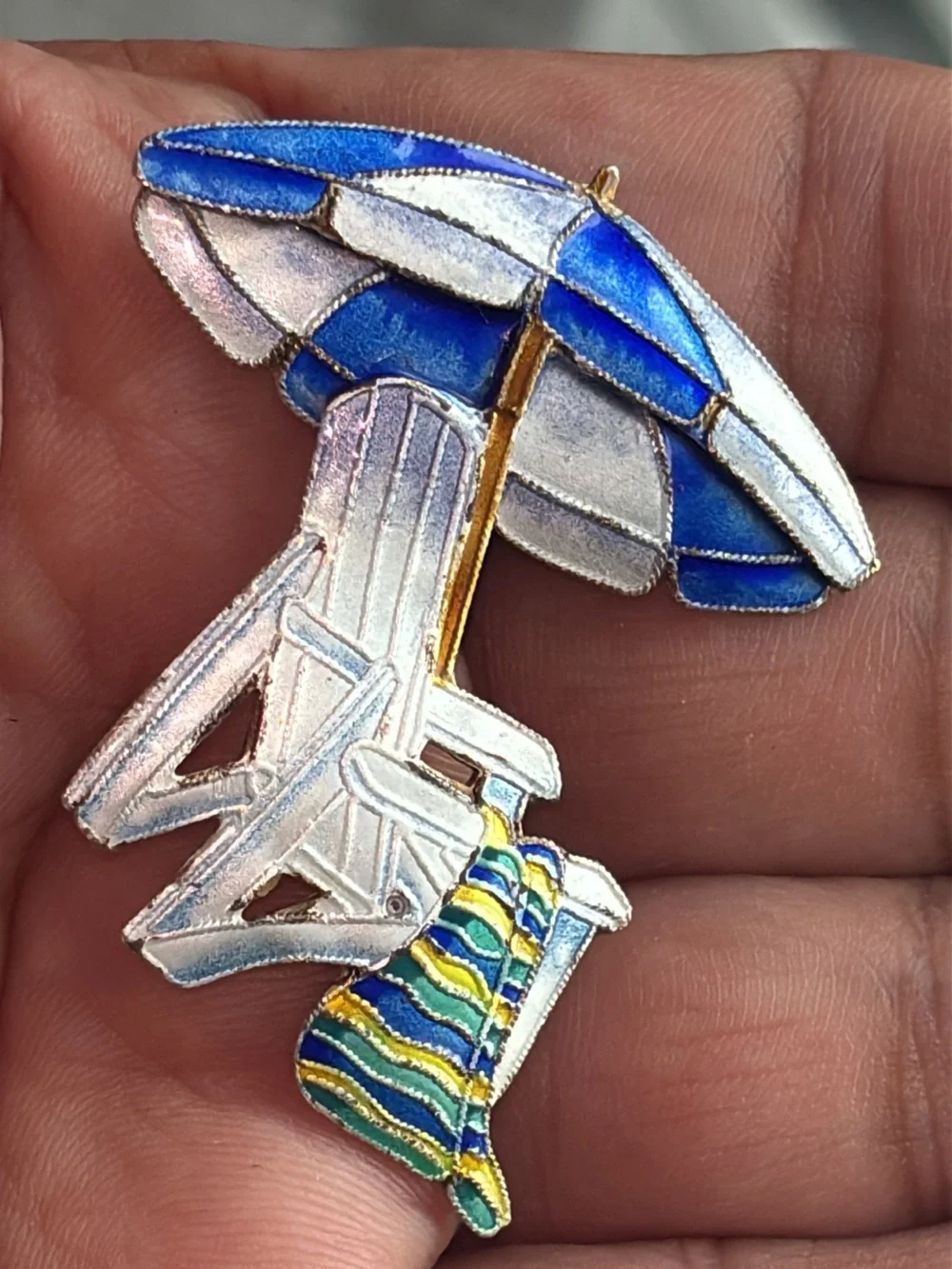 Unique Silver Brooch with Beach Vibes Blue & Silver Beach Chair Enamel Pin
